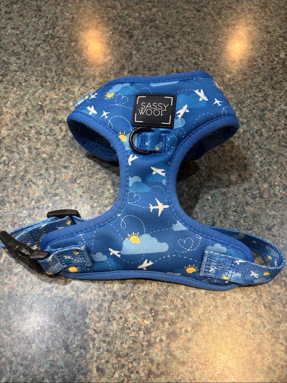 Sassy Woof XS Blue Airplane Print Dog Adjustable Harness Planes Clouds Hearts